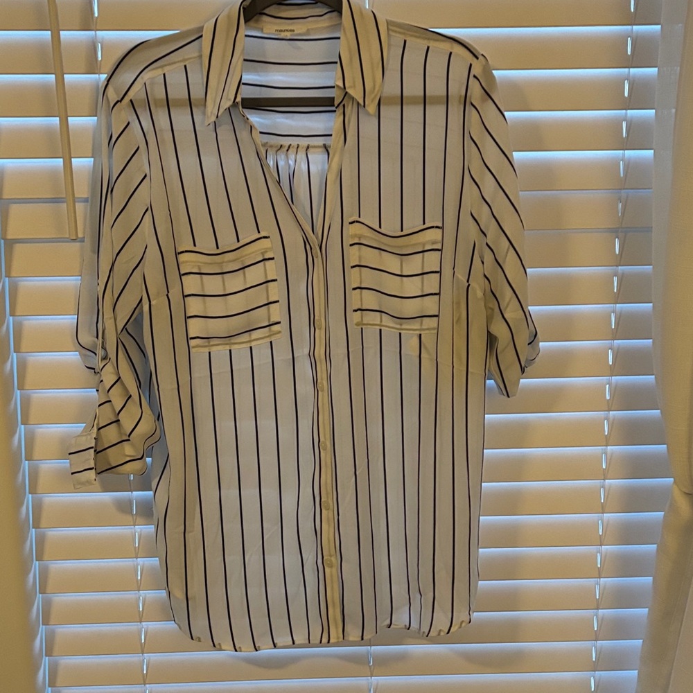 Maurices White and Black Striped Casual Shirt